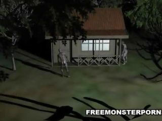 Busty 3D cartoon cookie fucked hard outdoors by a zombie