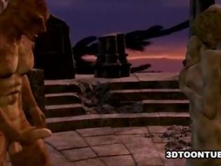 3D cartoon zombie beauty getting double teamed outdoors